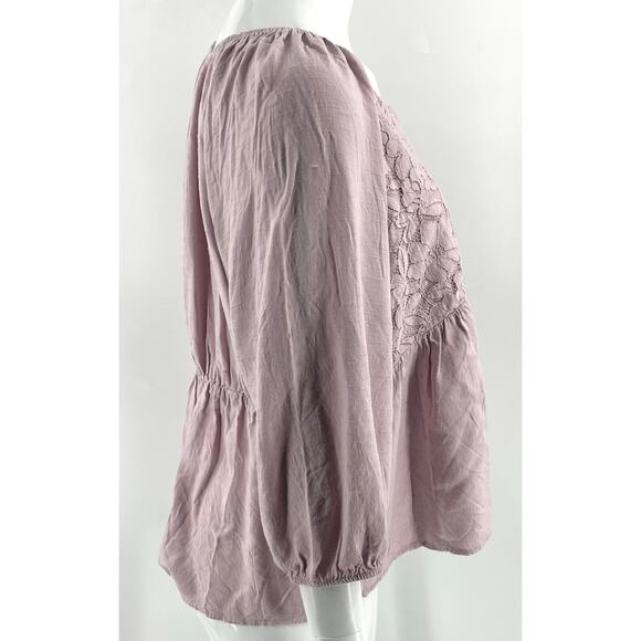 Maurices Top Plus Size 1X Dusty Pink Lace Peplum Boho Blouse Balloon Sleeve - Picture 3 of 6